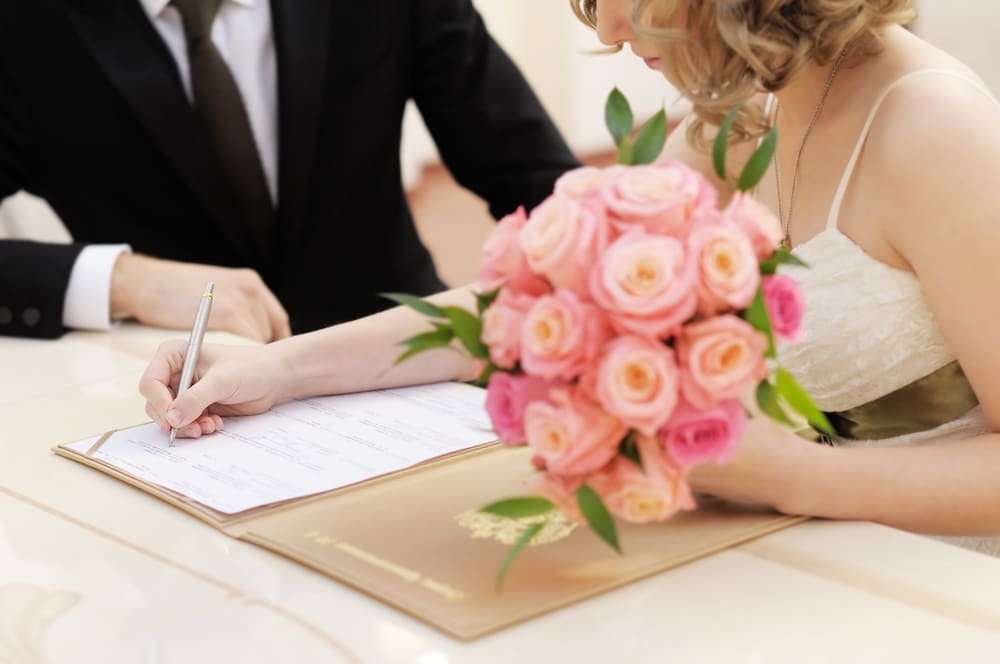 Bride,Signing,Marriage,License,Or,Wedding,Contract